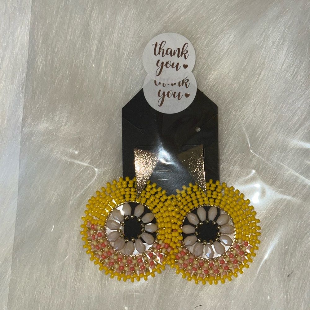Yellow and Pink Beaded Earrings